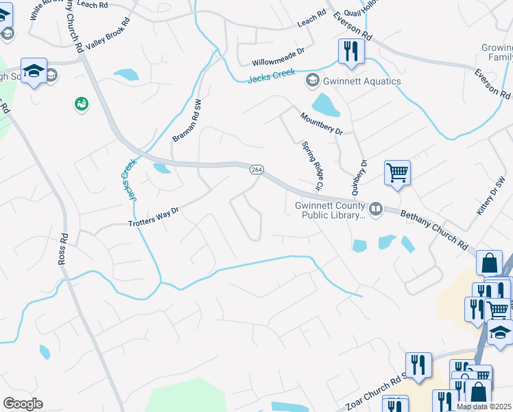 map of restaurants, bars, coffee shops, grocery stores, and more near 4427 Bethany Manor Drive in Snellville