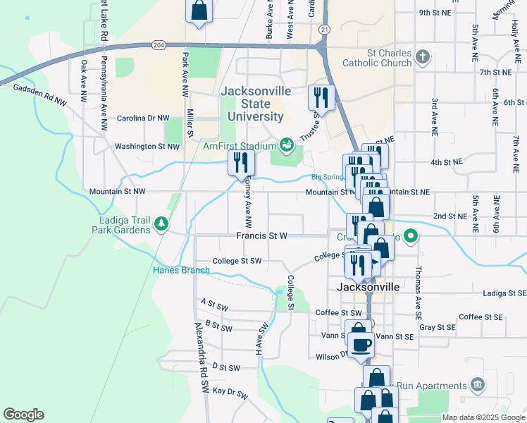 map of restaurants, bars, coffee shops, grocery stores, and more near 412 Goodlett Avenue Northwest in Jacksonville