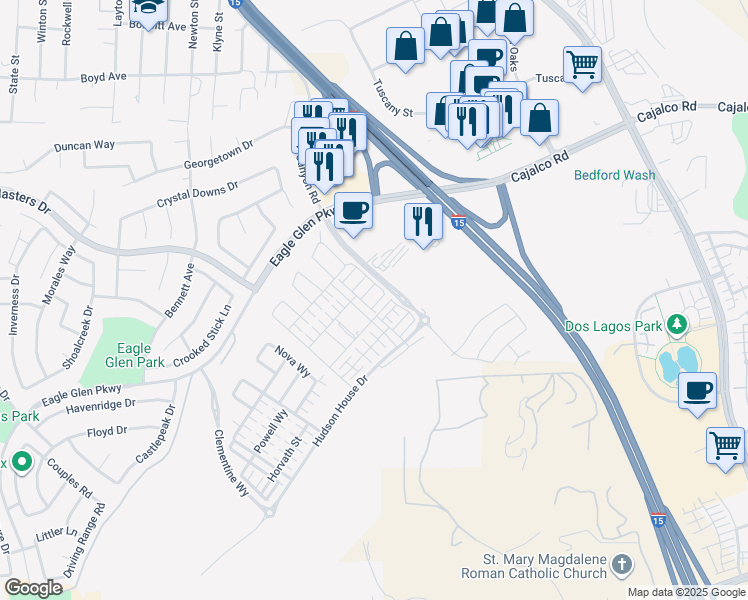 map of restaurants, bars, coffee shops, grocery stores, and more near in Corona