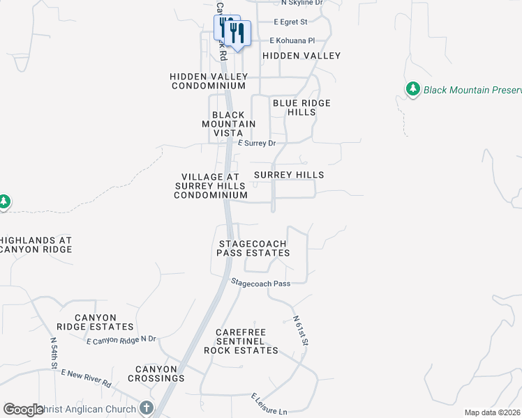 map of restaurants, bars, coffee shops, grocery stores, and more near 5941 East Carriage Drive in Cave Creek