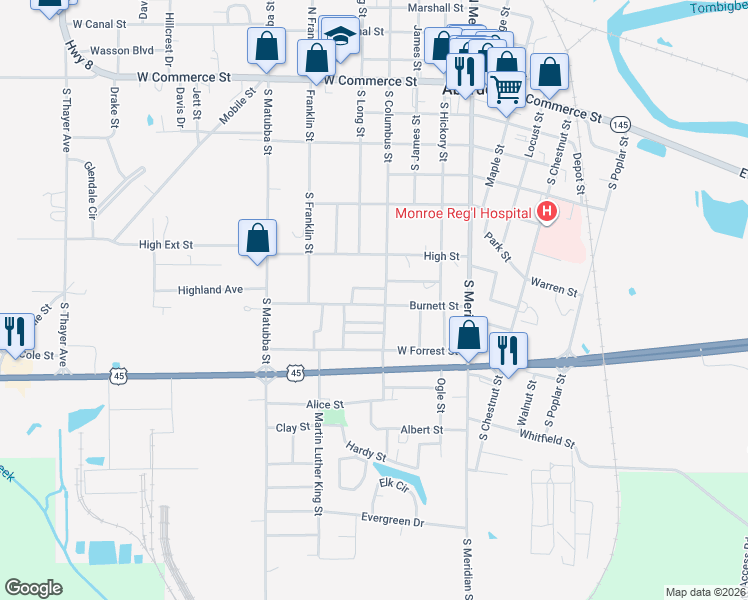 map of restaurants, bars, coffee shops, grocery stores, and more near 402 Burnett Street in Aberdeen