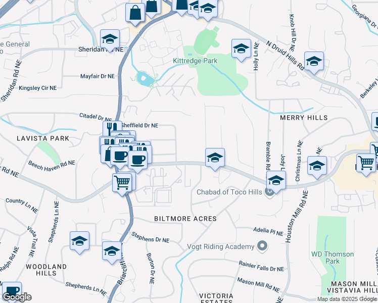 map of restaurants, bars, coffee shops, grocery stores, and more near 1790 Lavista Road Northeast in Atlanta