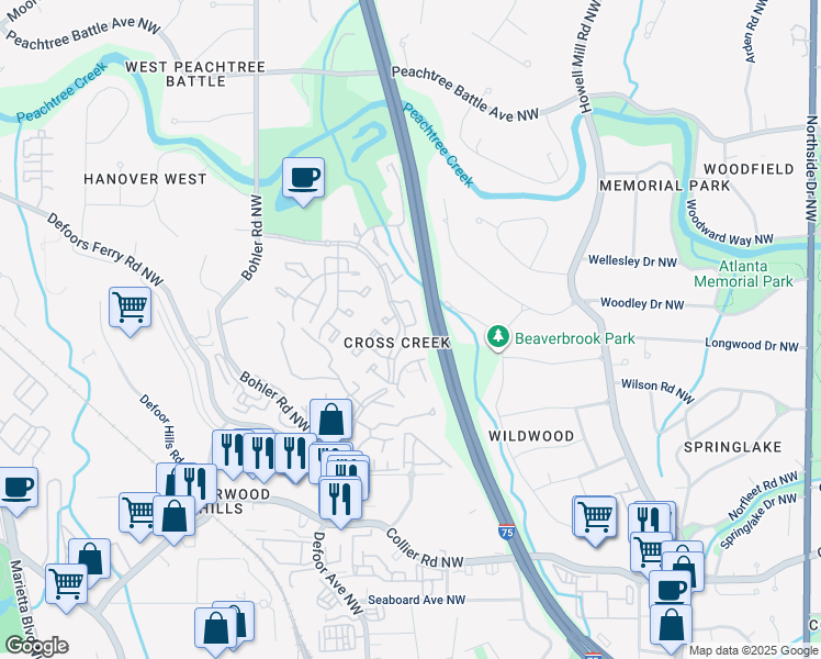map of restaurants, bars, coffee shops, grocery stores, and more near 179 Barone Place Northwest in Atlanta