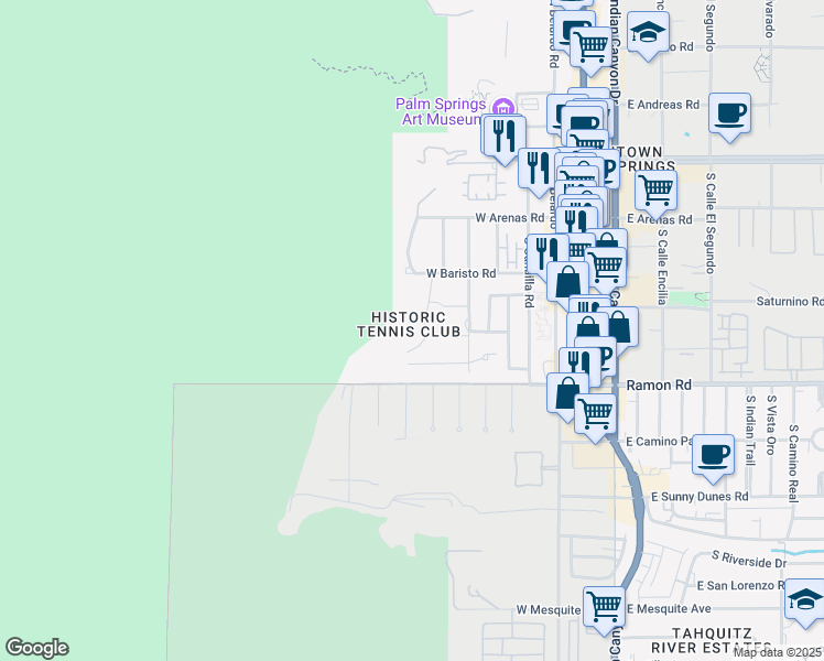 map of restaurants, bars, coffee shops, grocery stores, and more near in Palm Springs