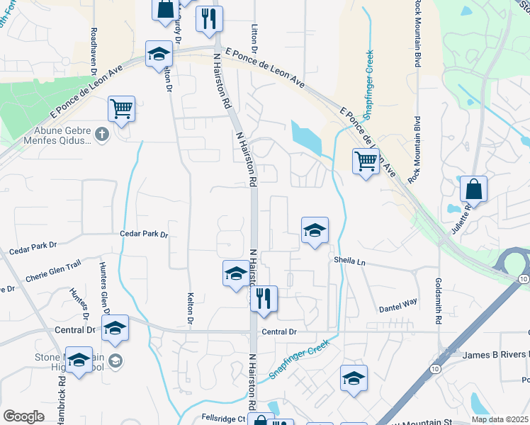 map of restaurants, bars, coffee shops, grocery stores, and more near in DeKalb County
