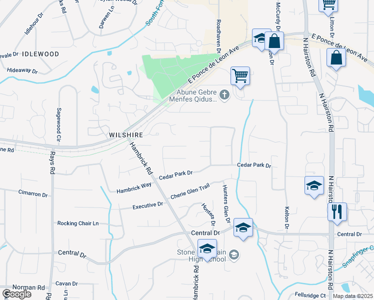 map of restaurants, bars, coffee shops, grocery stores, and more near 1359 Cedar Park Place in Stone Mountain