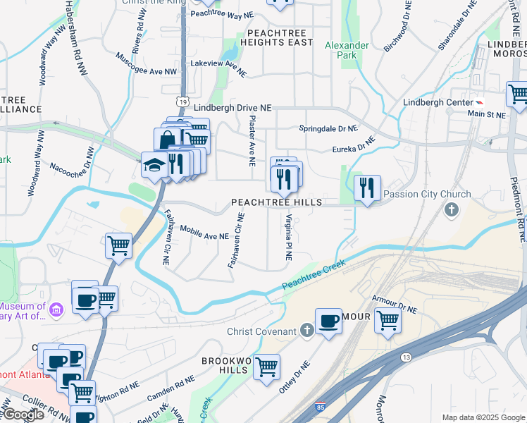 map of restaurants, bars, coffee shops, grocery stores, and more near in Atlanta