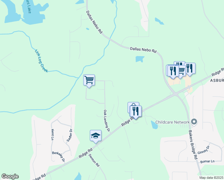 map of restaurants, bars, coffee shops, grocery stores, and more near 554 Oak Landing Circle in Douglasville