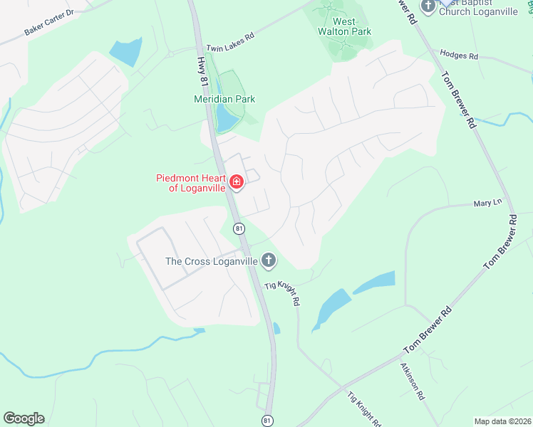 map of restaurants, bars, coffee shops, grocery stores, and more near 181 Village Drive in Loganville