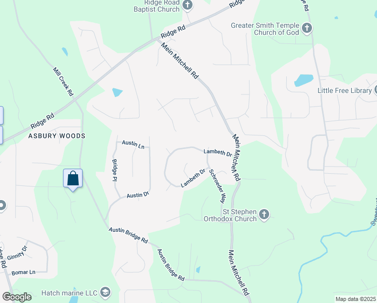 map of restaurants, bars, coffee shops, grocery stores, and more near 251 Lambeth Drive in Hiram