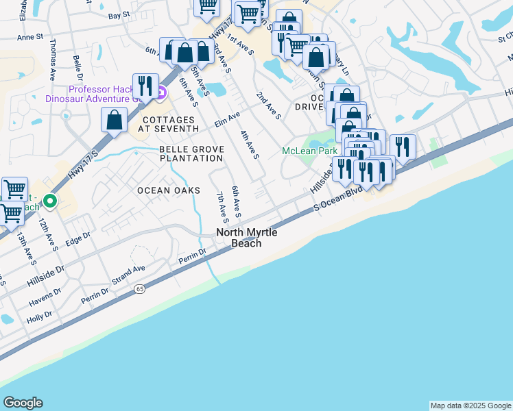 map of restaurants, bars, coffee shops, grocery stores, and more near 511 Elicia Court in North Myrtle Beach