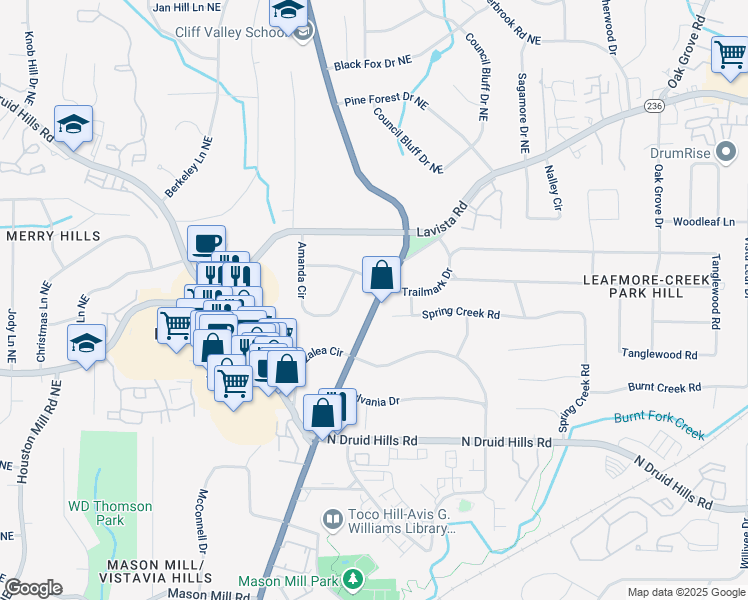 map of restaurants, bars, coffee shops, grocery stores, and more near 2132 Clairmont Road in Decatur
