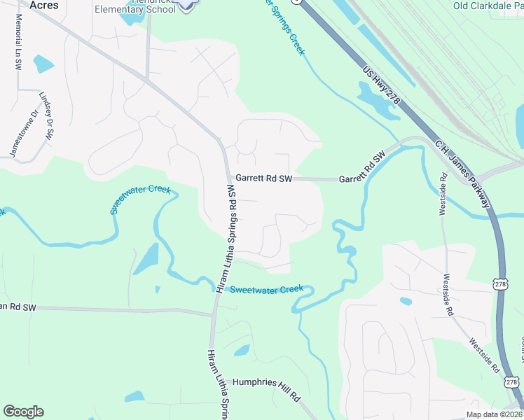 map of restaurants, bars, coffee shops, grocery stores, and more near 4020 Hiram Court in Powder Springs