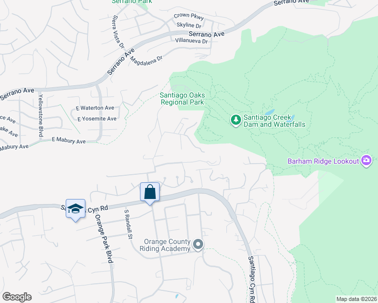 map of restaurants, bars, coffee shops, grocery stores, and more near 1767 North Kimbark Lane in Orange