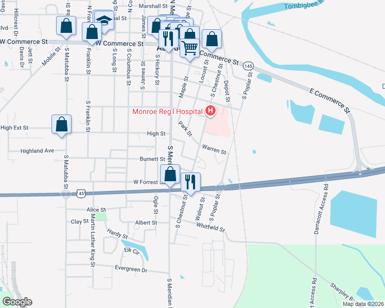 map of restaurants, bars, coffee shops, grocery stores, and more near 613 South Chestnut Street in Aberdeen