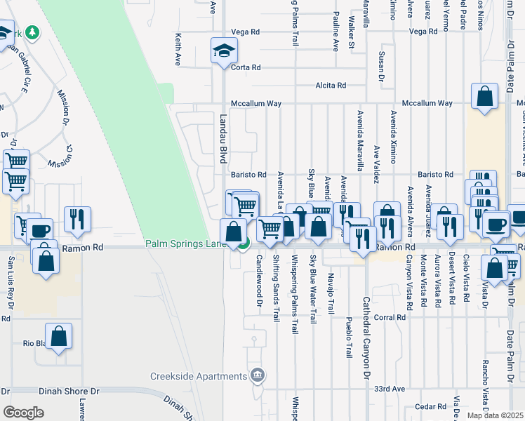 map of restaurants, bars, coffee shops, grocery stores, and more near 31753 Avenida La Paloma in Cathedral City
