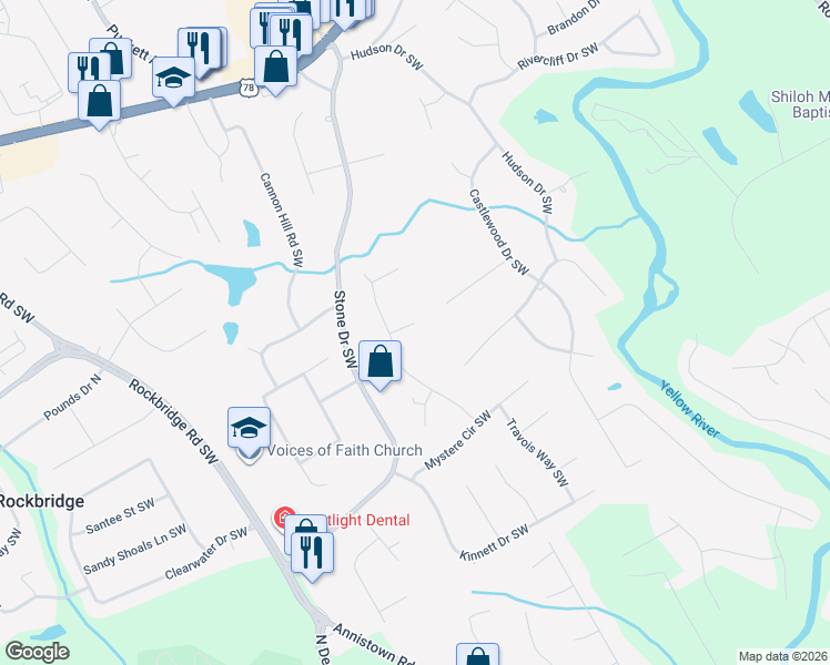 map of restaurants, bars, coffee shops, grocery stores, and more near 4902 Signal Court Southwest in Lilburn