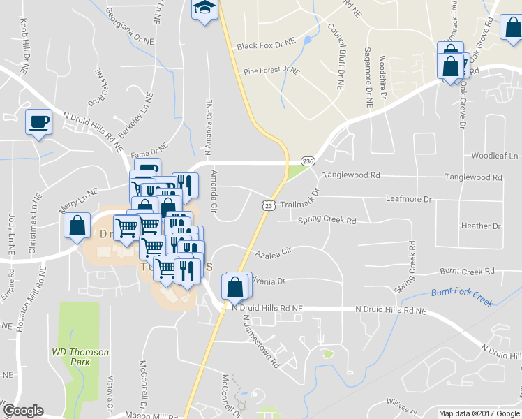 map of restaurants, bars, coffee shops, grocery stores, and more near 2132 Clairmont Road in Decatur