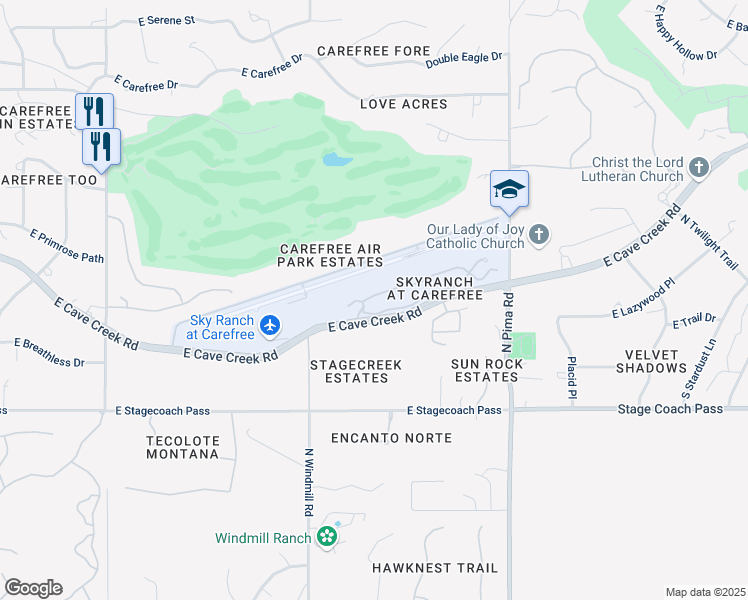 map of restaurants, bars, coffee shops, grocery stores, and more near 8502 East Cave Creek Road in Carefree