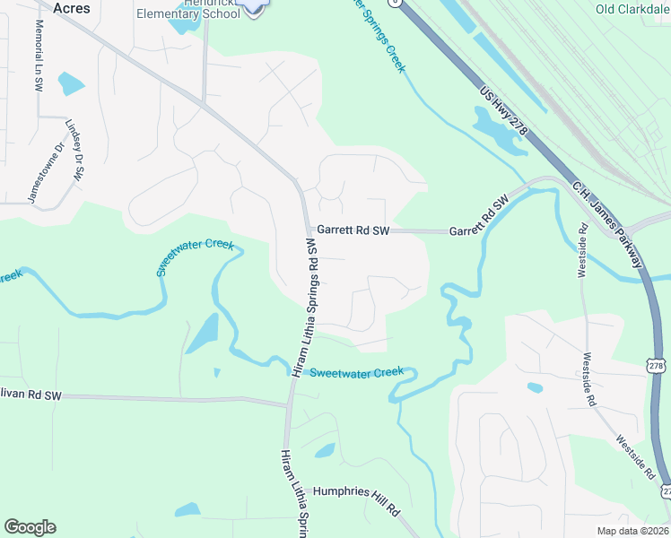 map of restaurants, bars, coffee shops, grocery stores, and more near 4020 Hiram Court in Powder Springs