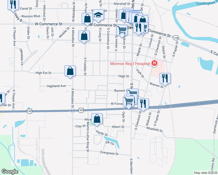 map of restaurants, bars, coffee shops, grocery stores, and more near 402 Burnett St in Aberdeen