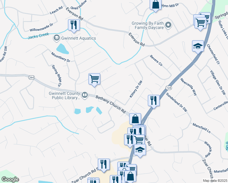 map of restaurants, bars, coffee shops, grocery stores, and more near 3845 Fryeburg Ln in Snellville