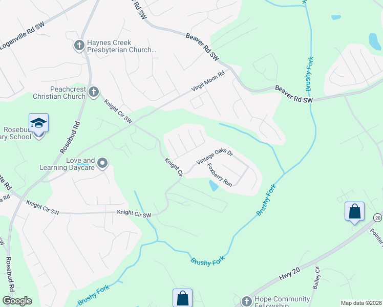 map of restaurants, bars, coffee shops, grocery stores, and more near 1592 Ewing Farm Drive in Loganville