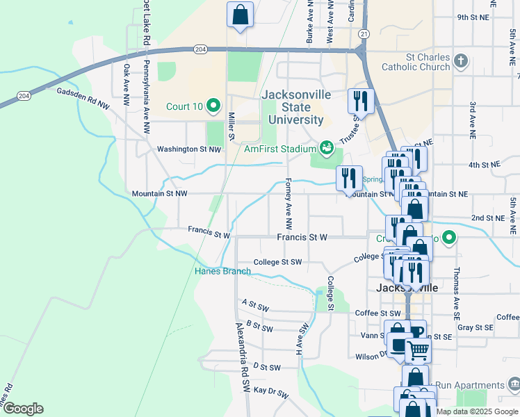 map of restaurants, bars, coffee shops, grocery stores, and more near 414 Madison Avenue Northwest in Jacksonville