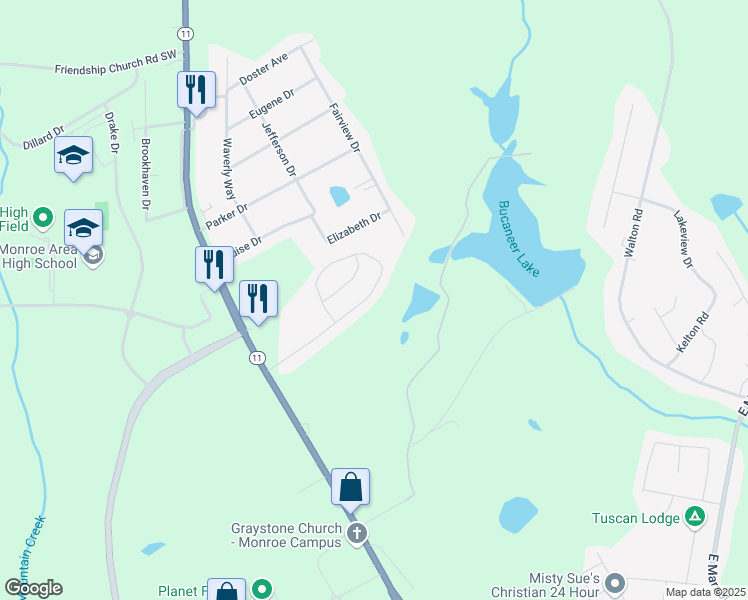 map of restaurants, bars, coffee shops, grocery stores, and more near 220 Tanglewood Drive in Monroe
