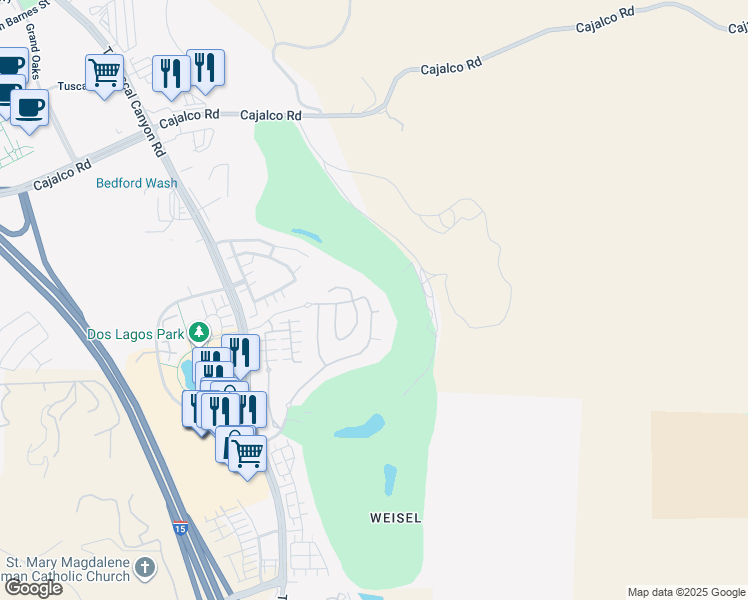 map of restaurants, bars, coffee shops, grocery stores, and more near 4319 Altivo Lane in Corona