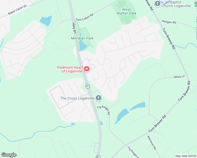 map of restaurants, bars, coffee shops, grocery stores, and more near 181 Village Drive in Loganville