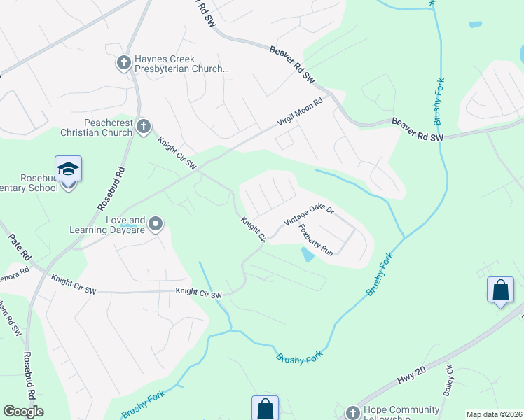 map of restaurants, bars, coffee shops, grocery stores, and more near 1631 Ewing Farm Drive in Loganville
