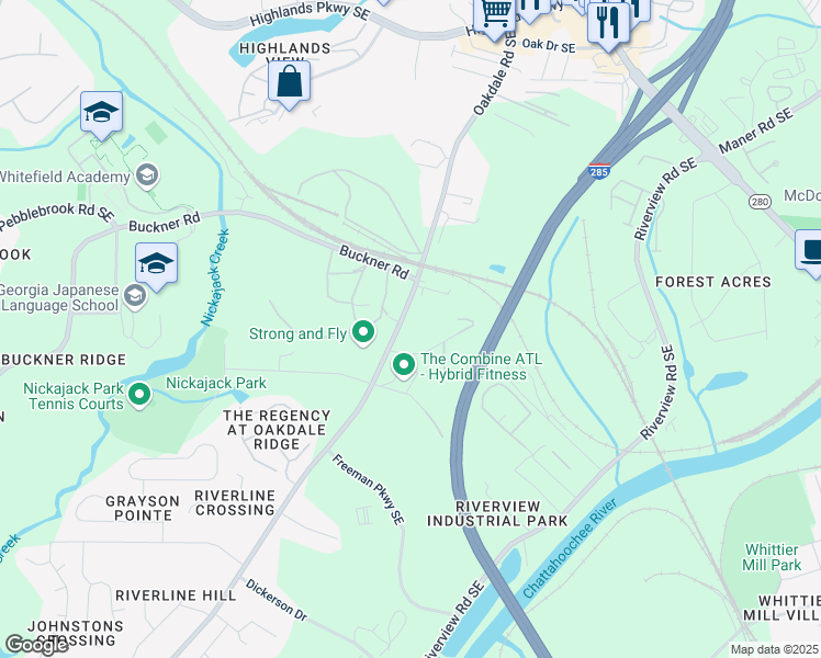 map of restaurants, bars, coffee shops, grocery stores, and more near 5557 Oakdale Road Southeast in Mableton
