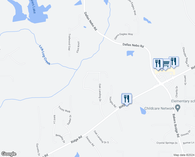 map of restaurants, bars, coffee shops, grocery stores, and more near 391 Oak Landing Drive in Douglasville