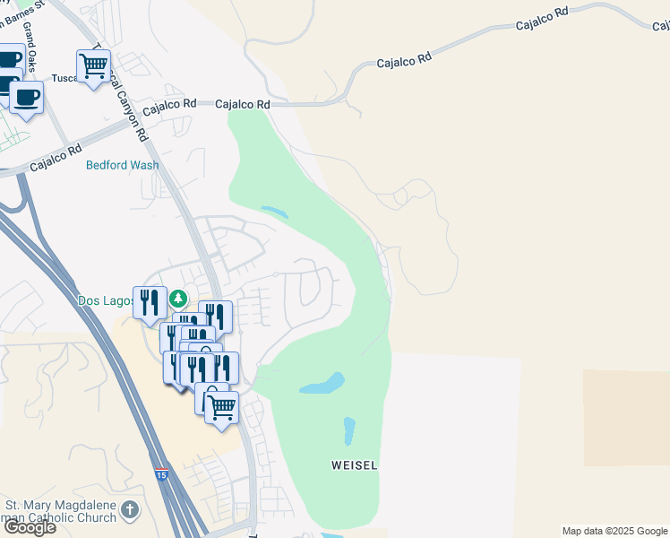 map of restaurants, bars, coffee shops, grocery stores, and more near 4319 Altivo Lane in Corona