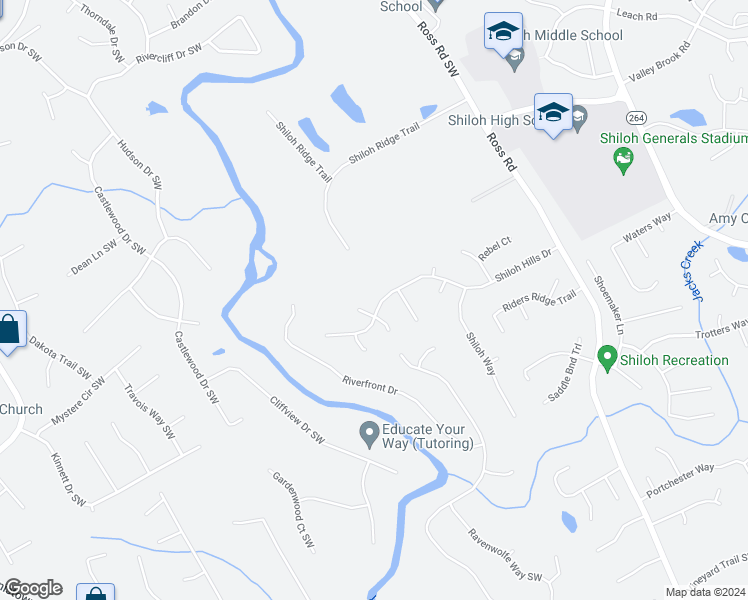 map of restaurants, bars, coffee shops, grocery stores, and more near 4571 Shiloh Hills Drive in Snellville