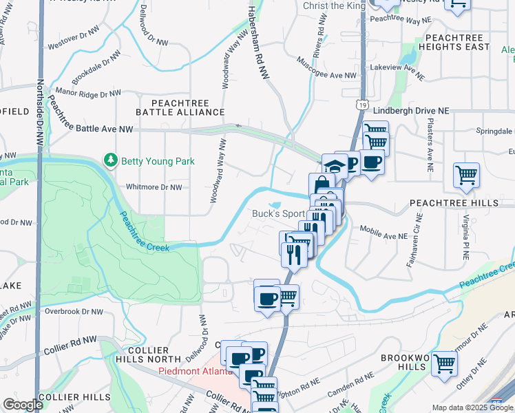 map of restaurants, bars, coffee shops, grocery stores, and more near in Atlanta