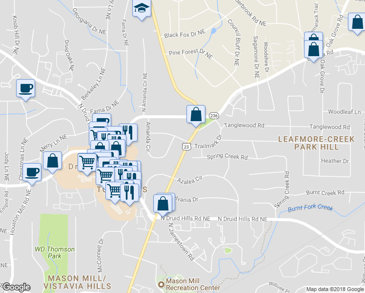 map of restaurants, bars, coffee shops, grocery stores, and more near 2138 Clairmont Road in Decatur