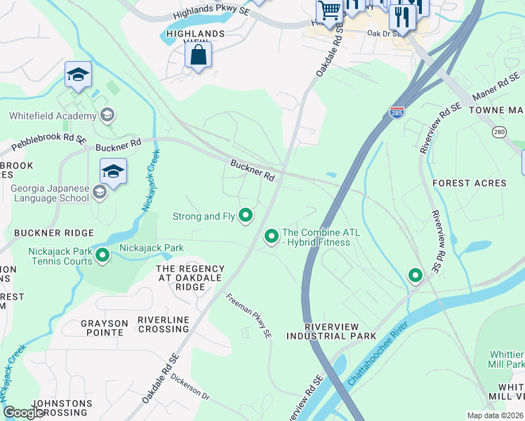 map of restaurants, bars, coffee shops, grocery stores, and more near 5550 Oakdale Road Southeast in Mableton