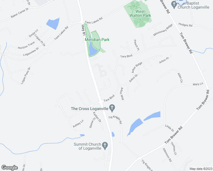 map of restaurants, bars, coffee shops, grocery stores, and more near 423 Village Way in Loganville