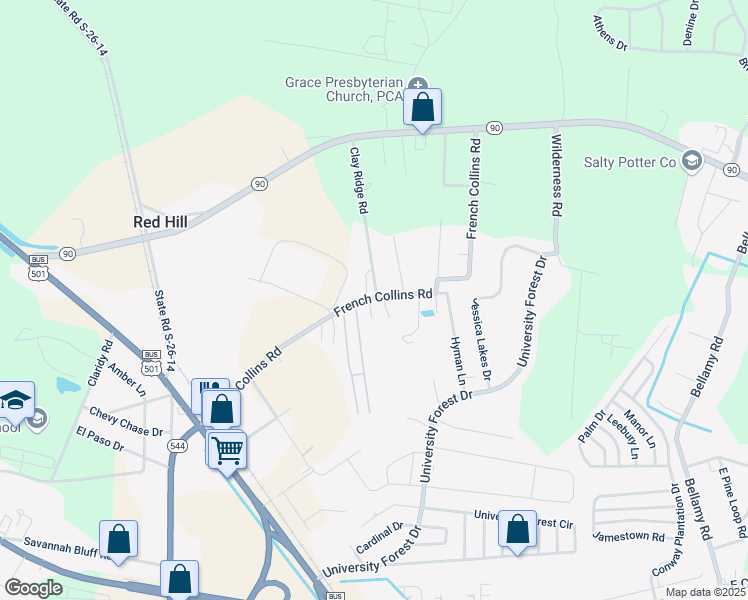 map of restaurants, bars, coffee shops, grocery stores, and more near 1415 Island Road in Conway