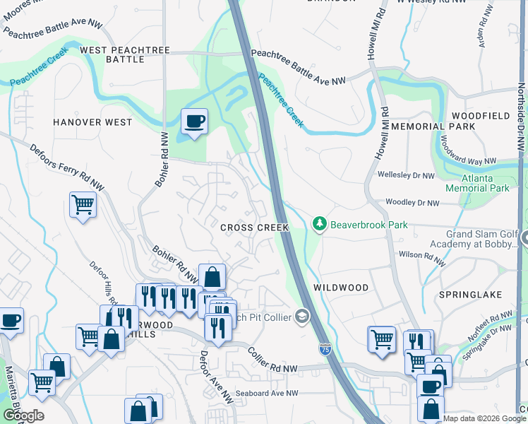 map of restaurants, bars, coffee shops, grocery stores, and more near 179 Barone Place Northwest in Atlanta