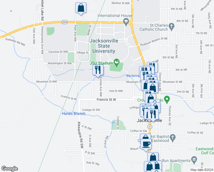 map of restaurants, bars, coffee shops, grocery stores, and more near 416 Goodlett Avenue Northwest in Jacksonville