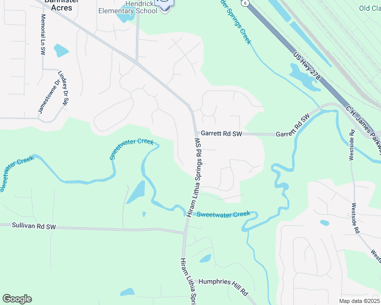 map of restaurants, bars, coffee shops, grocery stores, and more near 5530 Hiram Lithia Springs Road Southwest in Powder Springs