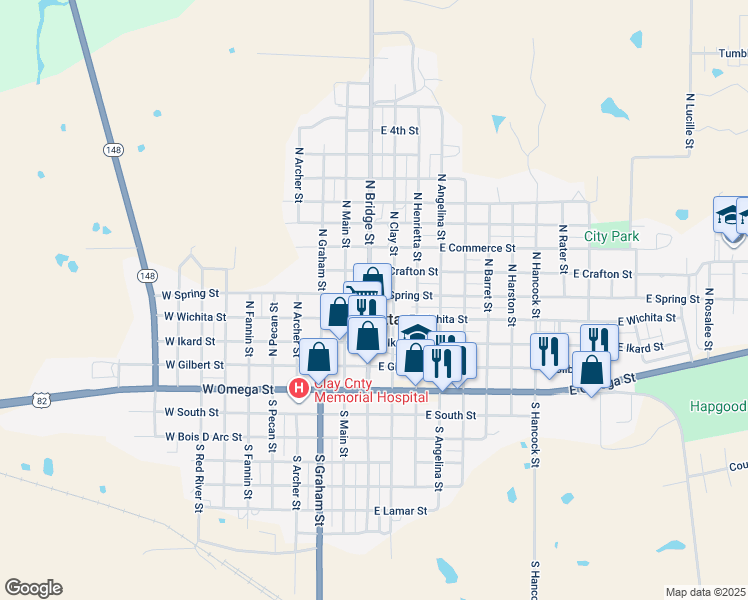 map of restaurants, bars, coffee shops, grocery stores, and more near 309 North Clay Street in Henrietta