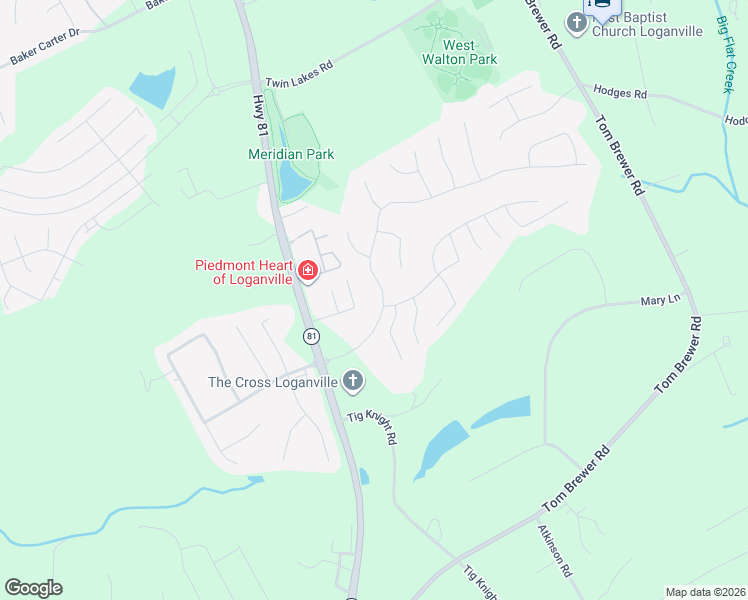 map of restaurants, bars, coffee shops, grocery stores, and more near 114 Tara Boulevard in Loganville