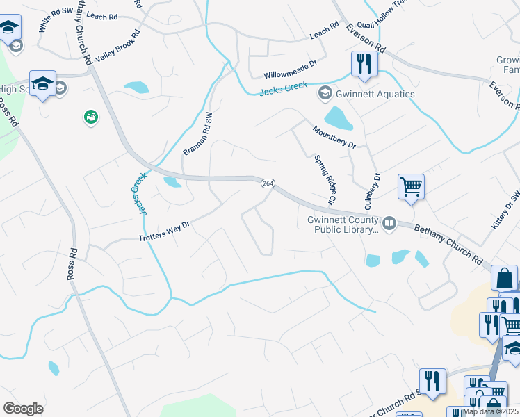 map of restaurants, bars, coffee shops, grocery stores, and more near 4477 Bethany Manor Drive in Snellville