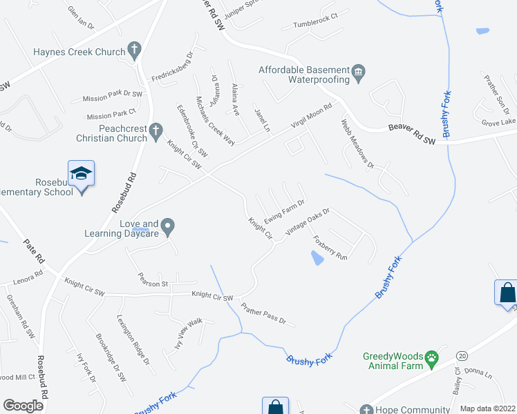 map of restaurants, bars, coffee shops, grocery stores, and more near 4305 Ewing Farm Court Southwest in Loganville