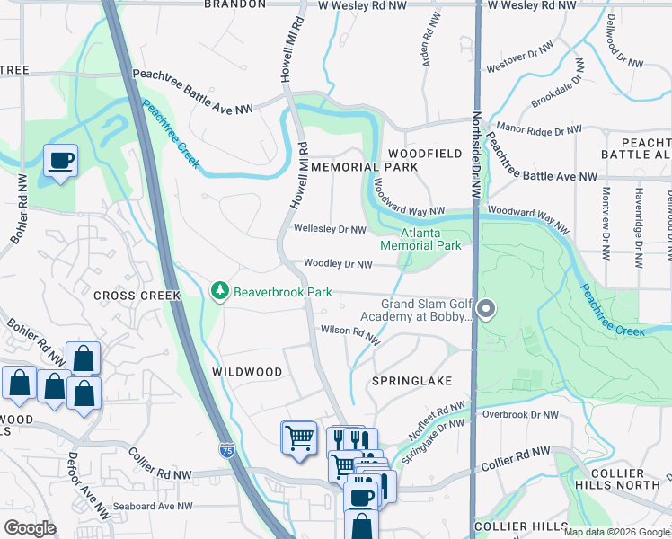 map of restaurants, bars, coffee shops, grocery stores, and more near 789 Longwood Drive Northwest in Atlanta