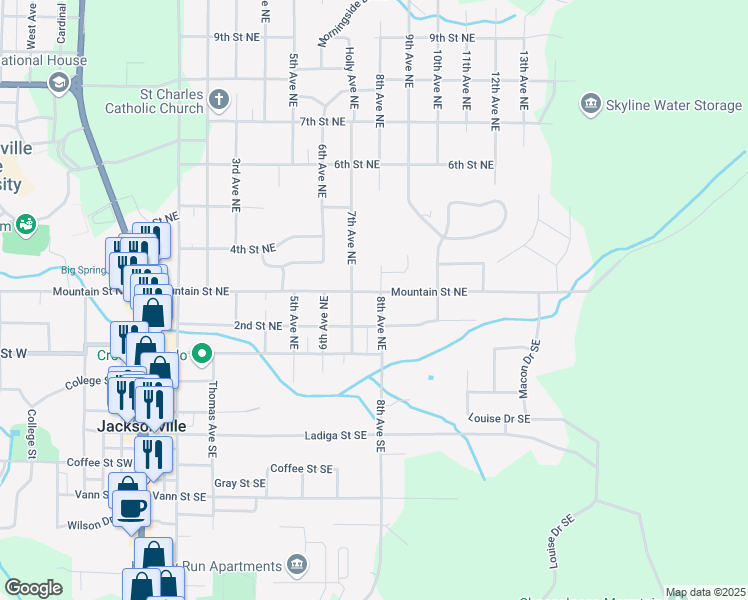 map of restaurants, bars, coffee shops, grocery stores, and more near 210 8th Avenue Northeast in Jacksonville